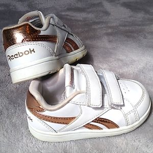 Reebok Royal Classic Jogger Baby Girls Sneaker Sz 5. White w/ Rose gold Shimmer